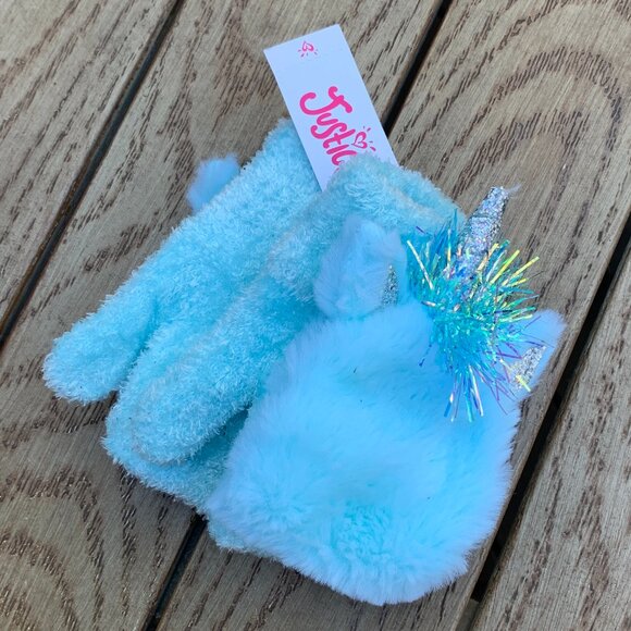 Justice Fuzzy Fingerless Faux Fur Mittens with Unicorn Covering NWT - Picture 6 of 13